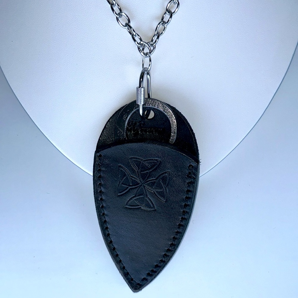 Hand Forged Celtic Cross Knife Black Leather Holder Stainless Steel Necklace - Picture 6 of 10